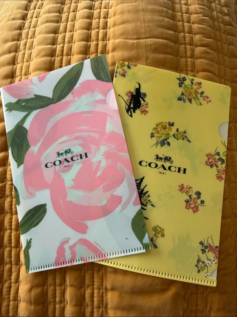Coach Floral Document Folders in Pink and Yellow - Set of 2